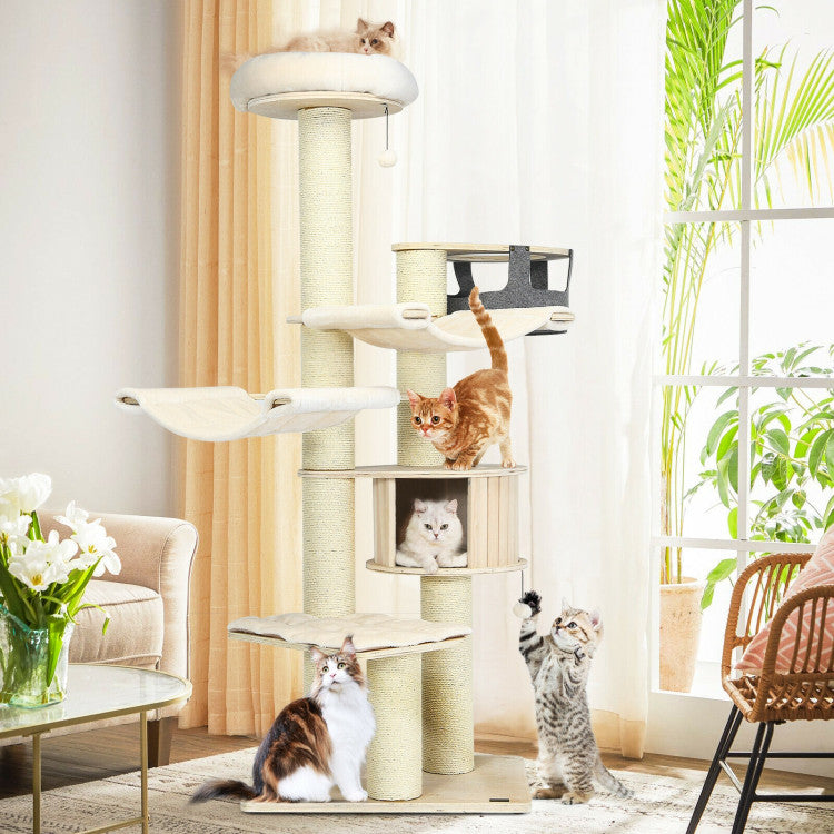 77.5 Inch All In One Tall Cat Tree Condo Multi Level Large Kitten