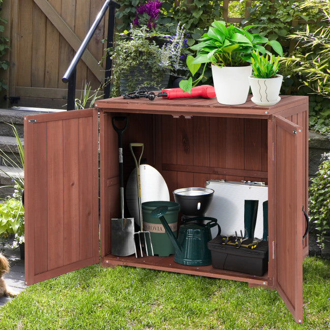 Outdoor Wooden Storage Shed Garden Tool Cabinet Organizer Box with Dou –  Chairliving