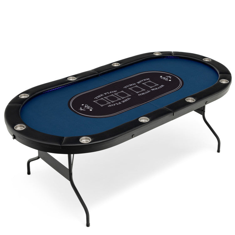 10 Player Foldable Poker Table 84" Portable Casino Leisure Texas Holdem Game Table with Cup Holders and USB Ports for Blackjack Board