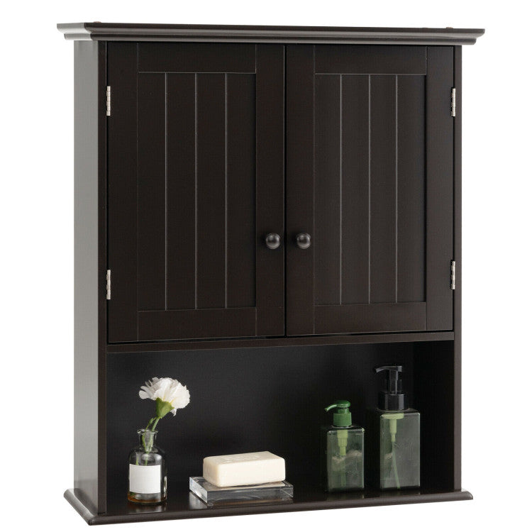 2-Door Wall Mount Bathroom Storage Cabinet with Open Shelf