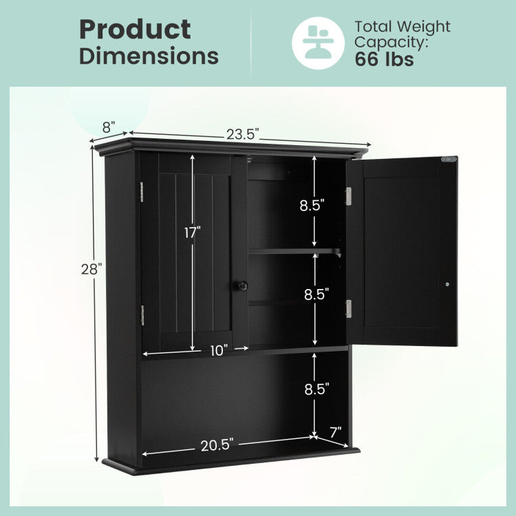 2-Door Wall Mount Bathroom Storage Cabinet with Open Shelf