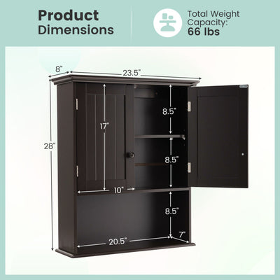 2-Door Wall Mount Bathroom Storage Cabinet with Open Shelf