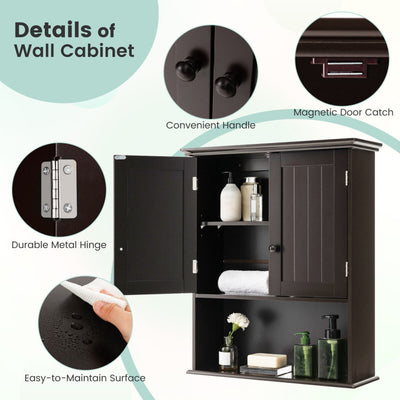 2-Door Wall Mount Bathroom Storage Cabinet with Open Shelf