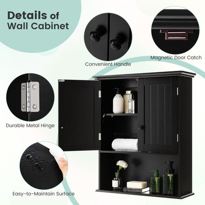 2-Door Wall Mount Bathroom Storage Cabinet with Open Shelf