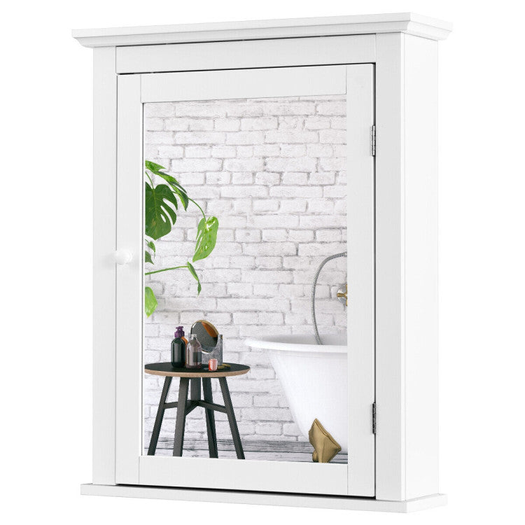 Wall Mount Bathroom Cabinet with One Mirror Single Door Adjustable Shelves Retro Handle