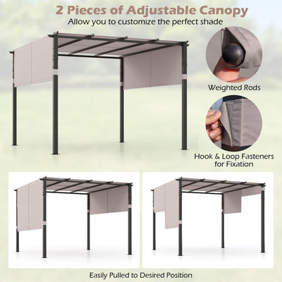 10 x 10 FT Outdoor Heavy Duty Flat Top Gazebo Pergola Patio Metal Shelter Pavilion with Retractable Canopy