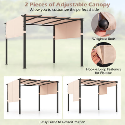 10 x 10 FT Outdoor Heavy Duty Flat Top Gazebo Pergola Patio Metal Shelter Pavilion with Retractable Canopy