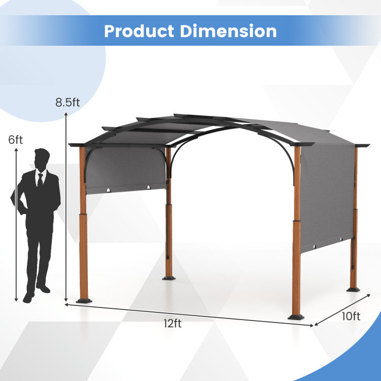 10 x 12 FT Outdoor Arched Gazebo Pergola Patio Heavy-Duty Shelter Pavilion with Retractable Canopy