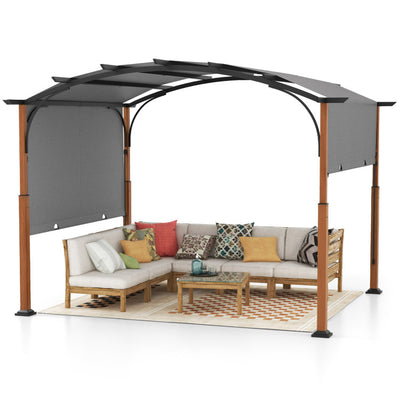 10 x 12 FT Outdoor Arched Gazebo Pergola Patio Heavy-Duty Shelter Pavilion with Retractable Canopy