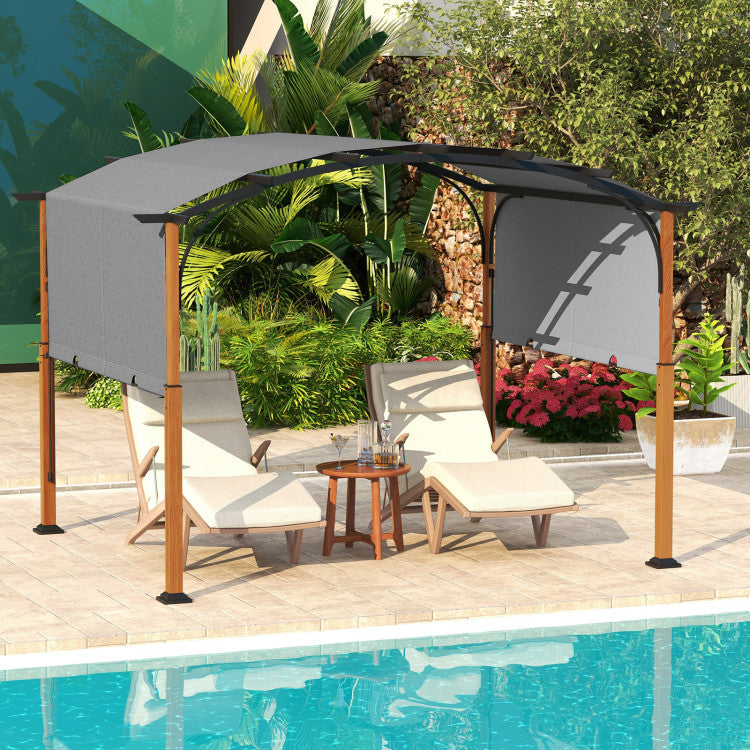 10 x 12 FT Outdoor Arched Gazebo Pergola Patio Heavy-Duty Shelter Pavilion with Retractable Canopy