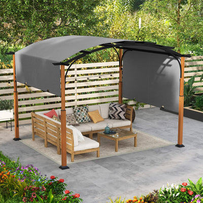 10 x 12 FT Outdoor Arched Gazebo Pergola Patio Heavy-Duty Shelter Pavilion with Retractable Canopy