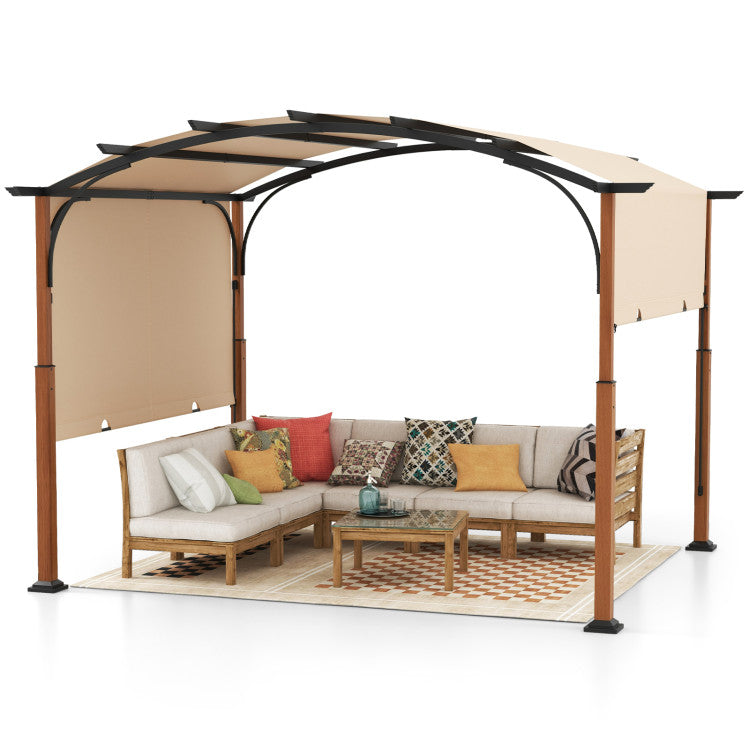 10 x 12 FT Outdoor Arched Gazebo Pergola Patio Heavy-Duty Shelter Pavilion with Retractable Canopy