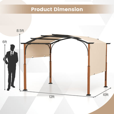 10 x 12 FT Outdoor Arched Gazebo Pergola Patio Heavy-Duty Shelter Pavilion with Retractable Canopy