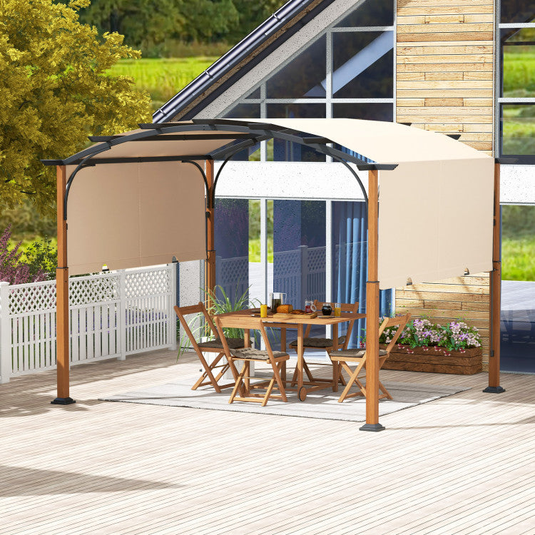 10 x 12 FT Outdoor Arched Gazebo Pergola Patio Heavy-Duty Shelter Pavilion with Retractable Canopy