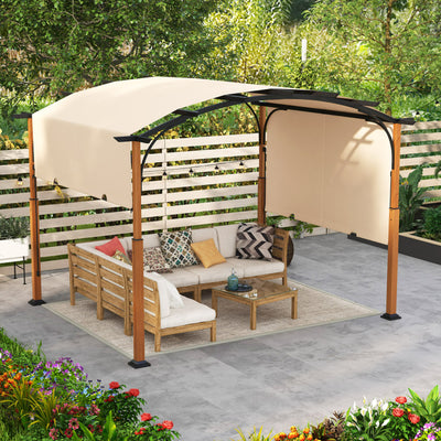 10 x 12 FT Outdoor Arched Gazebo Pergola Patio Heavy-Duty Shelter Pavilion with Retractable Canopy