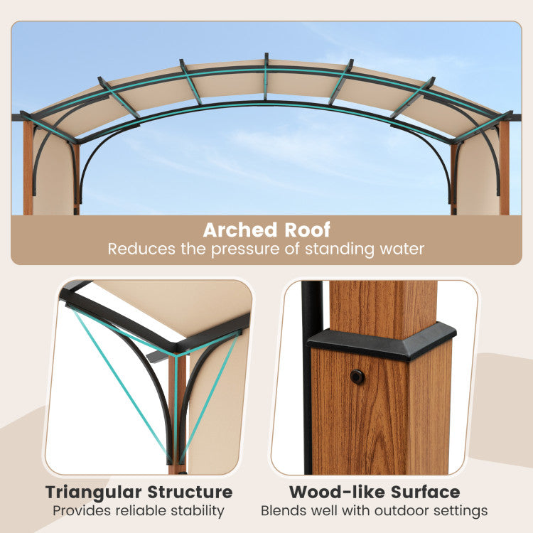 10 x 12 FT Outdoor Arched Gazebo Pergola Patio Heavy-Duty Shelter Pavilion with Retractable Canopy