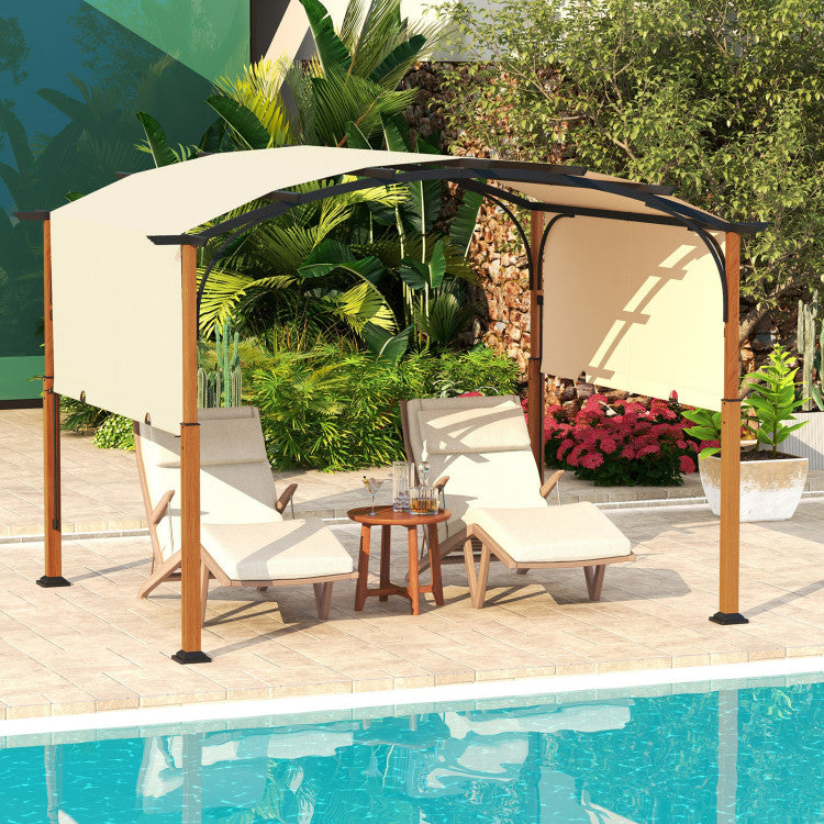 10 x 12 FT Outdoor Arched Gazebo Pergola Patio Heavy-Duty Shelter Pavilion with Retractable Canopy