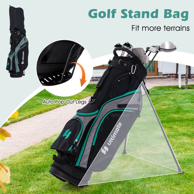 11 Pieces Portable Men’s Complete Golf Club Package Set with Non-Slip TPR Handle and Golf Stand Bag