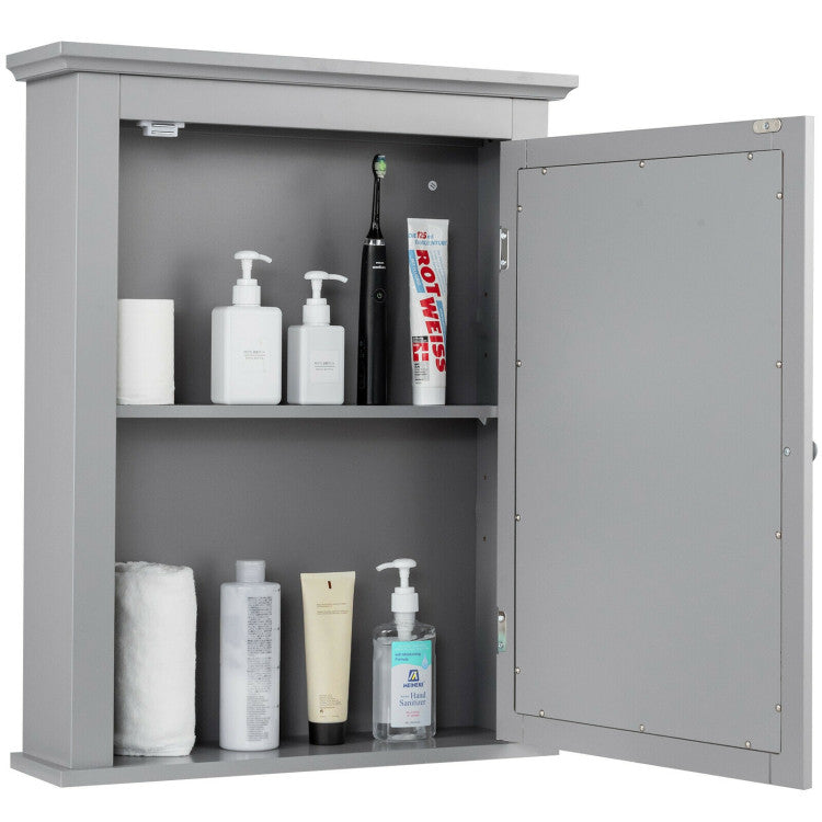 Wall Mount Bathroom Cabinet with One Mirror Single Door Adjustable Shelves Retro Handle