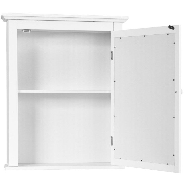 Wall Mount Bathroom Cabinet with One Mirror Single Door Adjustable Shelves Retro Handle