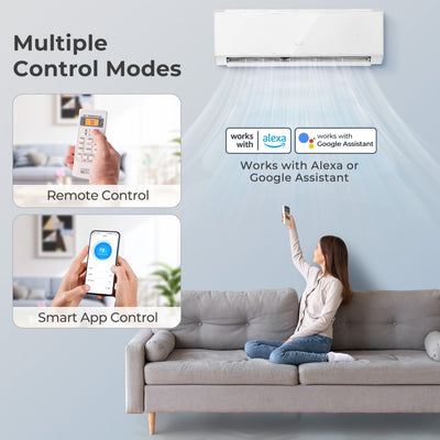 12000 BTU 4-in-1 Mini Split Air Conditioner 22 SEER2 208-230V Wifi Enabled AC Unit with Self Cleaning and Auto Defrost