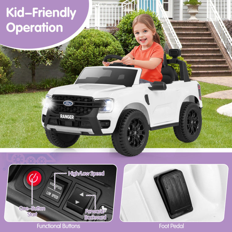 Total Tactic 12V Electric Kids Ride On Car Licensed Ford Ranger with Remote Control Music Black