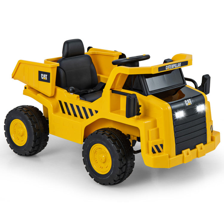 12V Kids Ride On Car Dump Truck Licensed Caterpillar Electric Vehicle with Remote Control and Sand Shovel