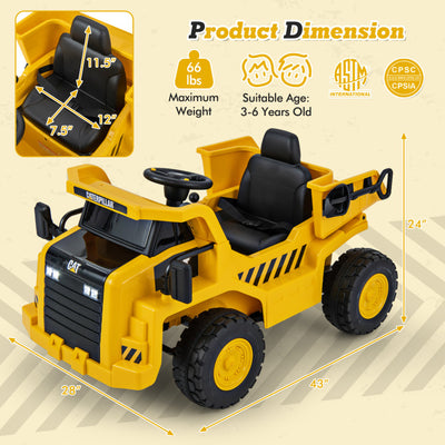 12V Kids Ride On Car Dump Truck Licensed Caterpillar Electric Vehicle with Remote Control and Sand Shovel