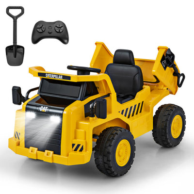 12V Kids Ride On Car Dump Truck Licensed Caterpillar Electric Vehicle with Remote Control and Sand Shovel