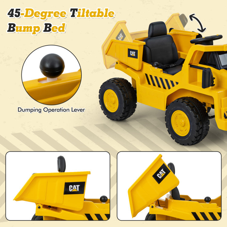 12V Kids Ride On Car Dump Truck Licensed Caterpillar Electric Vehicle with Remote Control and Sand Shovel