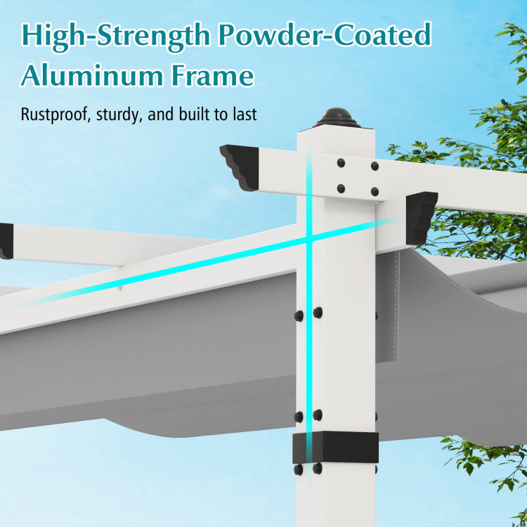 12 x 10 Ft Outdoor Aluminum Pergola Patio Pavilion with Retractable Canopy and Pre-Drilled Holes for Backyards