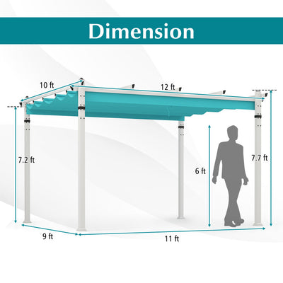 12 x 10 Ft Outdoor Aluminum Pergola Patio Pavilion with Retractable Canopy and Pre-Drilled Holes for Backyards