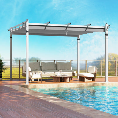 12 x 10 Ft Outdoor Aluminum Pergola Patio Pavilion with Retractable Canopy and Pre-Drilled Holes for Backyards