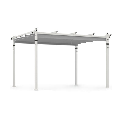 12 x 10 Ft Outdoor Aluminum Pergola Patio Pavilion with Retractable Canopy and Pre-Drilled Holes for Backyards