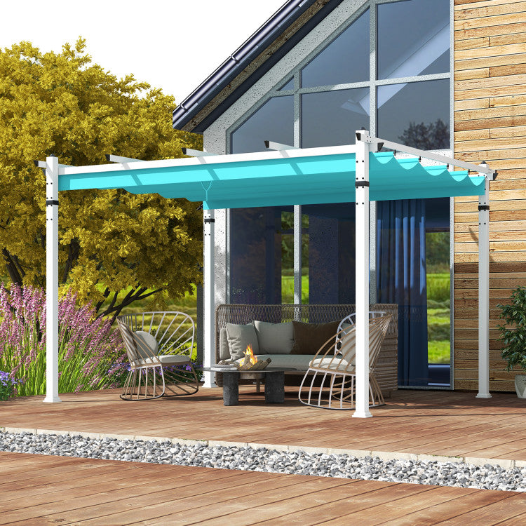 12 x 10 Ft Outdoor Aluminum Pergola Patio Pavilion with Retractable Canopy and Pre-Drilled Holes for Backyards