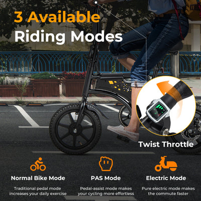 14 Inch Portable Electric Bike Folding Electric Bicycle Waterproof City Cruiser Mini E-Bike with Adjustable Saddle and 350W Motor for Adults (90% Pre-Assembled)