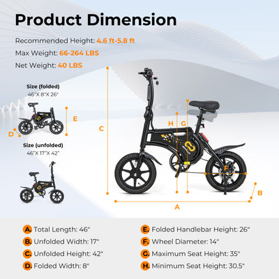 14 Inch Portable Electric Bike Folding Electric Bicycle Waterproof City Cruiser Mini E-Bike with Adjustable Saddle and 350W Motor for Adults (90% Pre-Assembled)