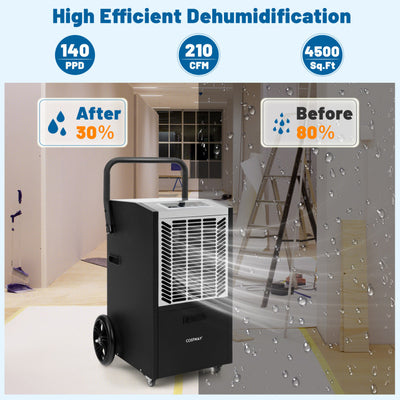 140 Pints Portable Commercial Dehumidifier 4500 Sq.Ft Crawl Space Industrial Dehumidifier with 24H Timer and Lockable Wheels