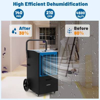 140 Pints Portable Commercial Dehumidifier 4500 Sq.Ft Crawl Space Industrial Dehumidifier with 24H Timer and Lockable Wheels