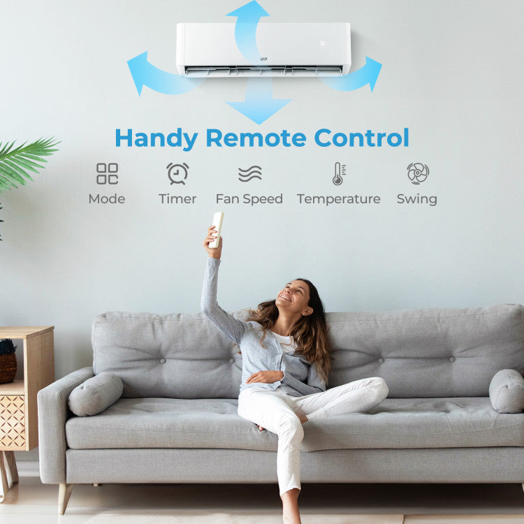 18K BTU 2 Zone Wifi Enabled Mini Split AC Unit 22 SEER2 Wall Mount Ductless Inverter Air Conditioner with 24h Timer and Heat Pump