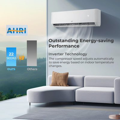 18K BTU 2 Zone Wifi Enabled Mini Split AC Unit 22 SEER2 Wall Mount Ductless Inverter Air Conditioner with 24h Timer and Heat Pump