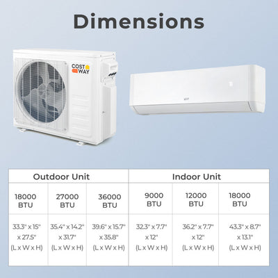 18K BTU 2 Zone Wifi Enabled Mini Split AC Unit 22 SEER2 Wall Mount Ductless Inverter Air Conditioner with 24h Timer and Heat Pump