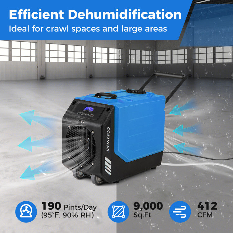 190 PPD Portable Commercial Dehumidifier Industrial Compact Crawl Space Dehumidifier with 24H Timer and Auto Defrost