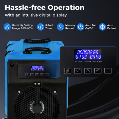 190 PPD Portable Commercial Dehumidifier Industrial Compact Crawl Space Dehumidifier with 24H Timer and Auto Defrost