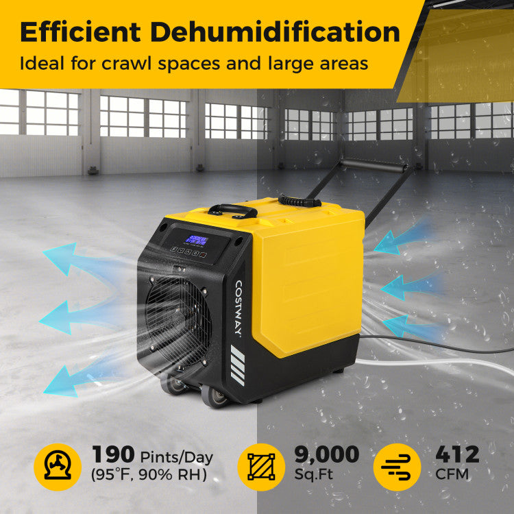 190 PPD Portable Commercial Dehumidifier Industrial Compact Crawl Space Dehumidifier with 24H Timer and Auto Defrost