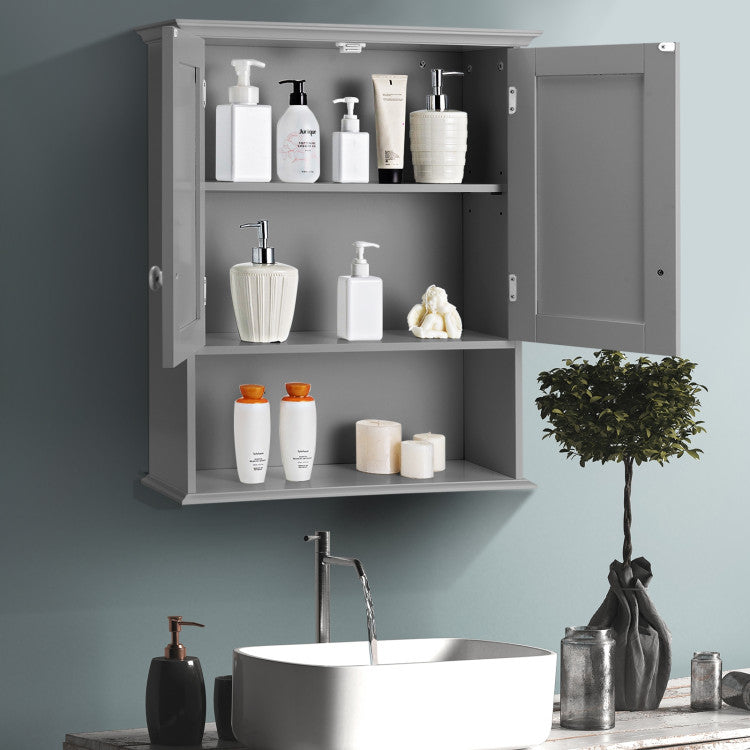 2-Door Wall Mount Bathroom Storage Cabinet with Open Shelf