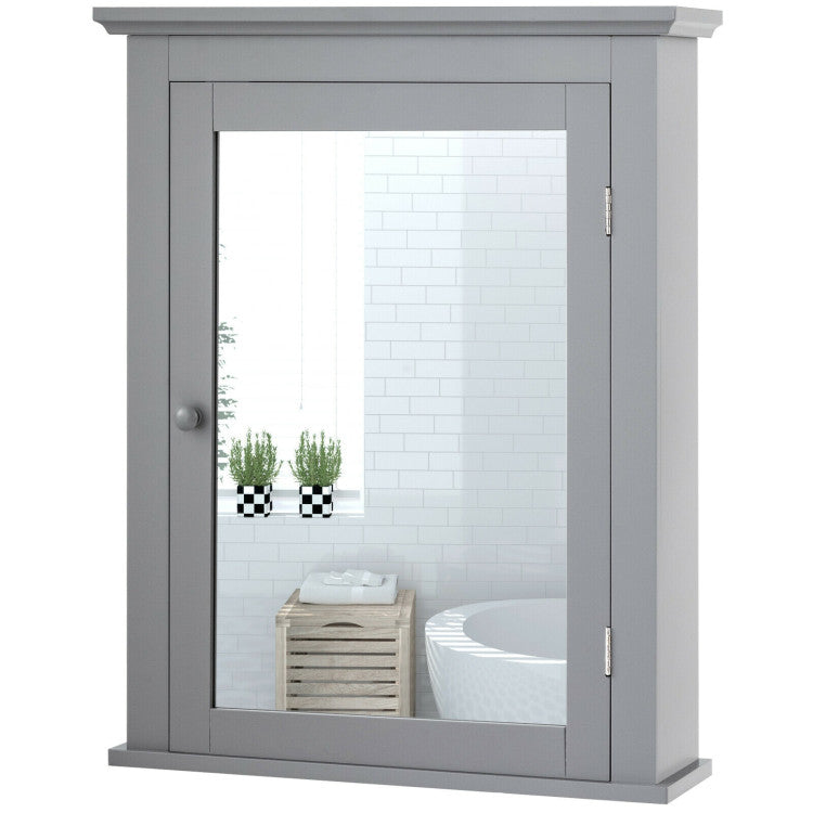 Wall Mount Bathroom Cabinet with One Mirror Single Door Adjustable Shelves Retro Handle