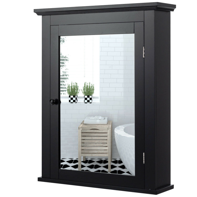 Wall Mount Bathroom Cabinet with One Mirror Single Door Adjustable Shelves Retro Handle