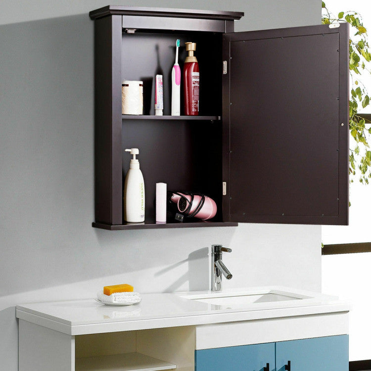 Wall Mount Bathroom Cabinet with One Mirror Single Door Adjustable Shelves Retro Handle