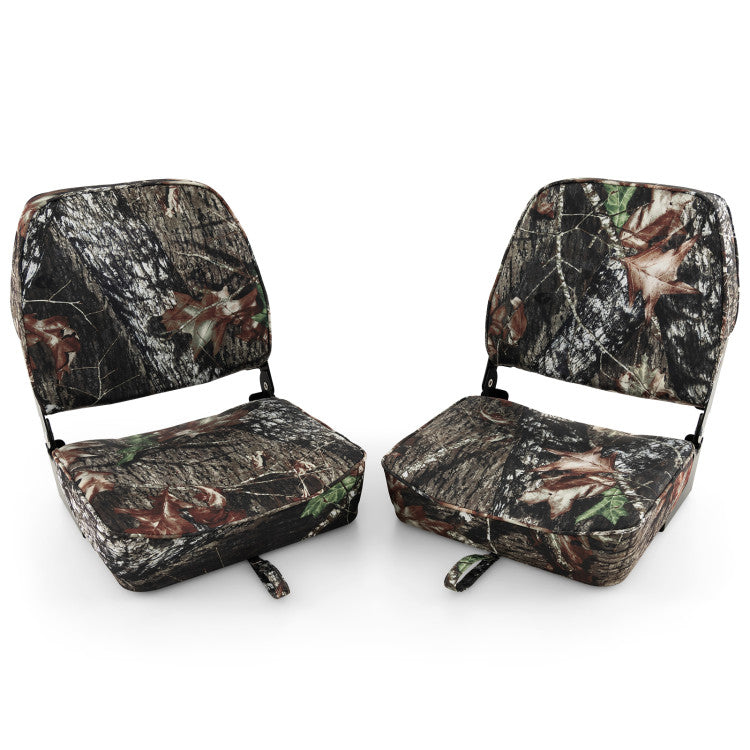 2 Pack Low Back Fishing Captain Boat Seats Fold-Down Waterproof Universal Camo Boat Seat with Aluminum Hinges and Thick Sponge Padding